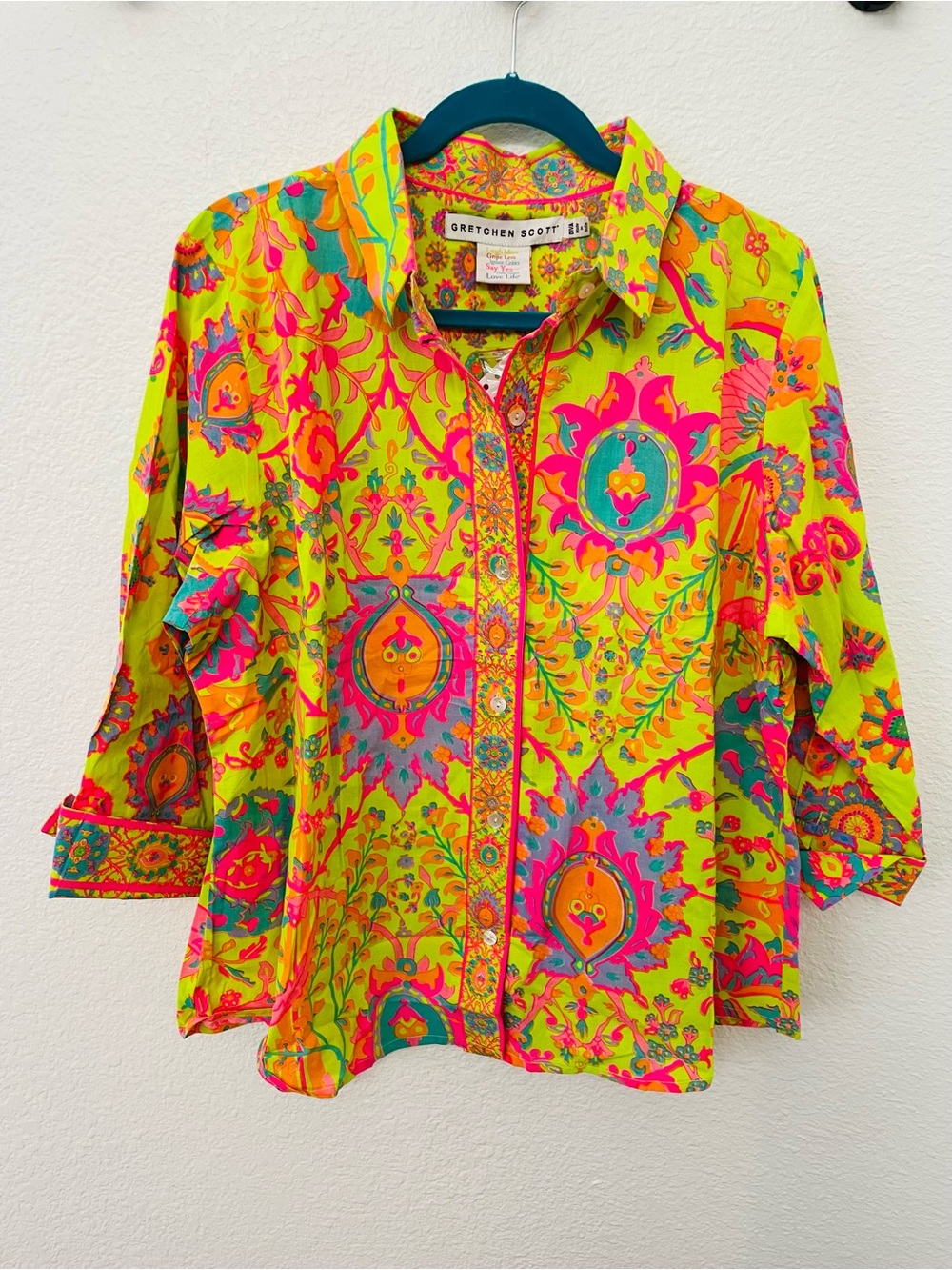 Gretchen Scott Designs Neon Paisley Button-Down Shirt - Yellow, Pink, Teal